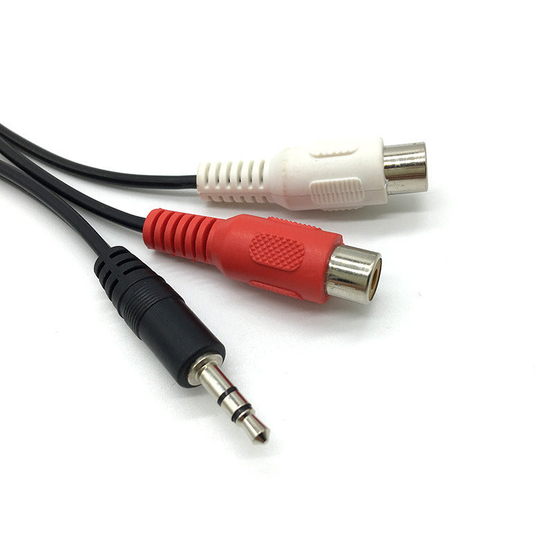 HKM-198931 3.5mm Stereo to Dual RCA Female Audio Cable, 0.2m, Pure Copper, Black PVC Wrap