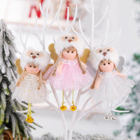 HKM-198995 Christmas Angel Pendant with Sequined Antlers and Bell - Decorative Yarn Ornament