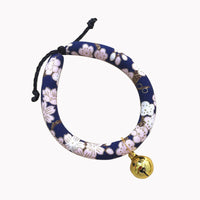 HKM-1990333 Japanese Fabric Pet Collar with Adjustable Drawstring and Bell for Cats and Dogs