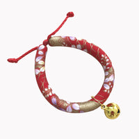 HKM-1990333 Japanese Fabric Pet Collar with Adjustable Drawstring and Bell for Cats and Dogs