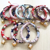 HKM-1990333 Japanese Fabric Pet Collar with Adjustable Drawstring and Bell for Cats and Dogs