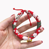 HKM-1990333 Japanese Fabric Pet Collar with Adjustable Drawstring and Bell for Cats and Dogs