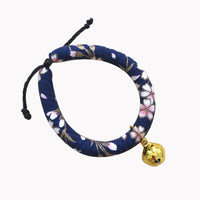 HKM-1990333 Japanese Fabric Pet Collar with Adjustable Drawstring and Bell for Cats and Dogs