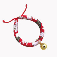 HKM-1990333 Japanese Fabric Pet Collar with Adjustable Drawstring and Bell for Cats and Dogs
