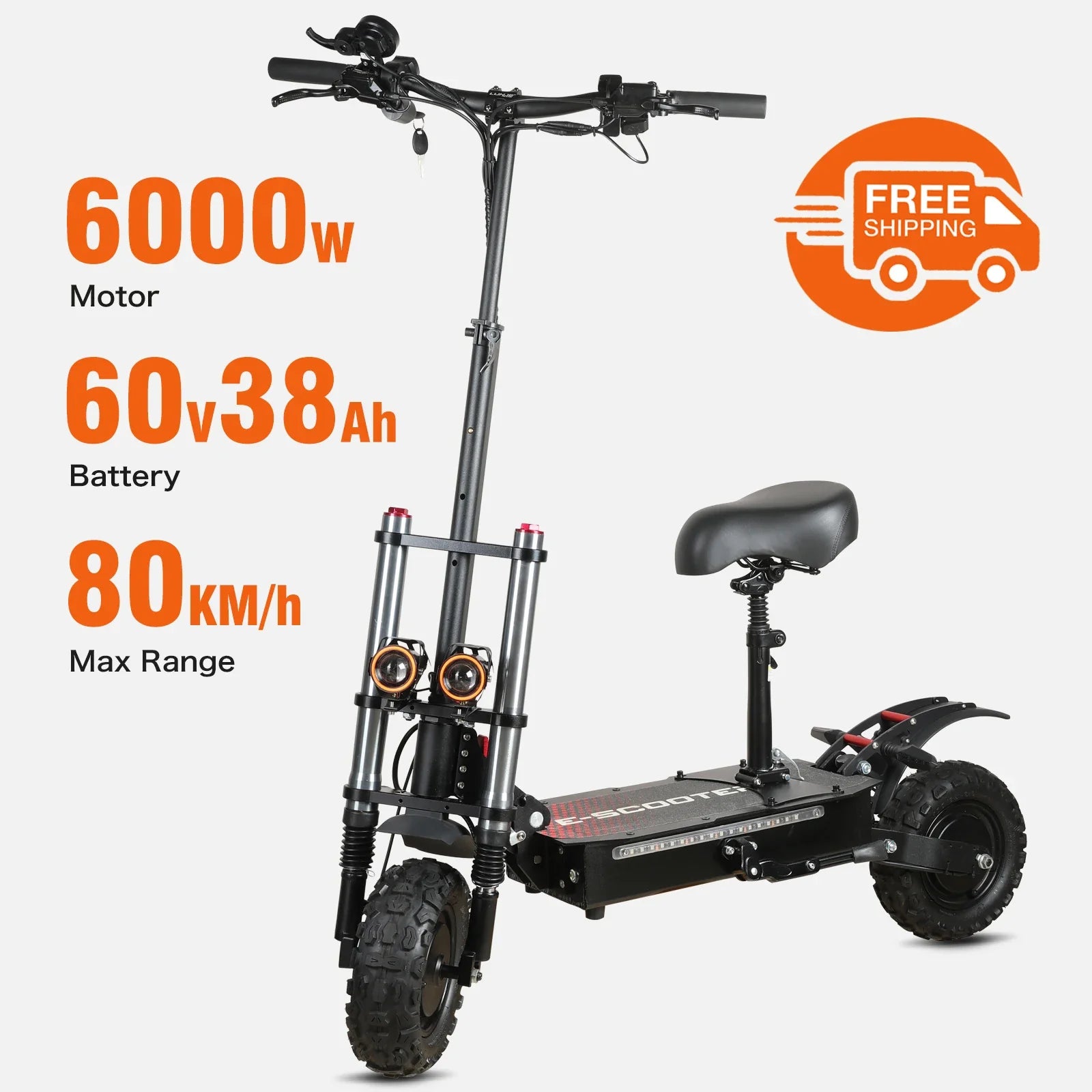 HKM-199059 3000W Dual Motor Foldable Electric Scooter, 60V 38Ah, Off-Road, 90-100KM Range, Max Speed 80-85KM/H, Waterproof, Dual Suspension