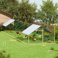 HKM-1991997 Large Outdoor Chicken Coop with Waterproof Cover, Steel Frame, 32.8' x 9.8' x 6.4'