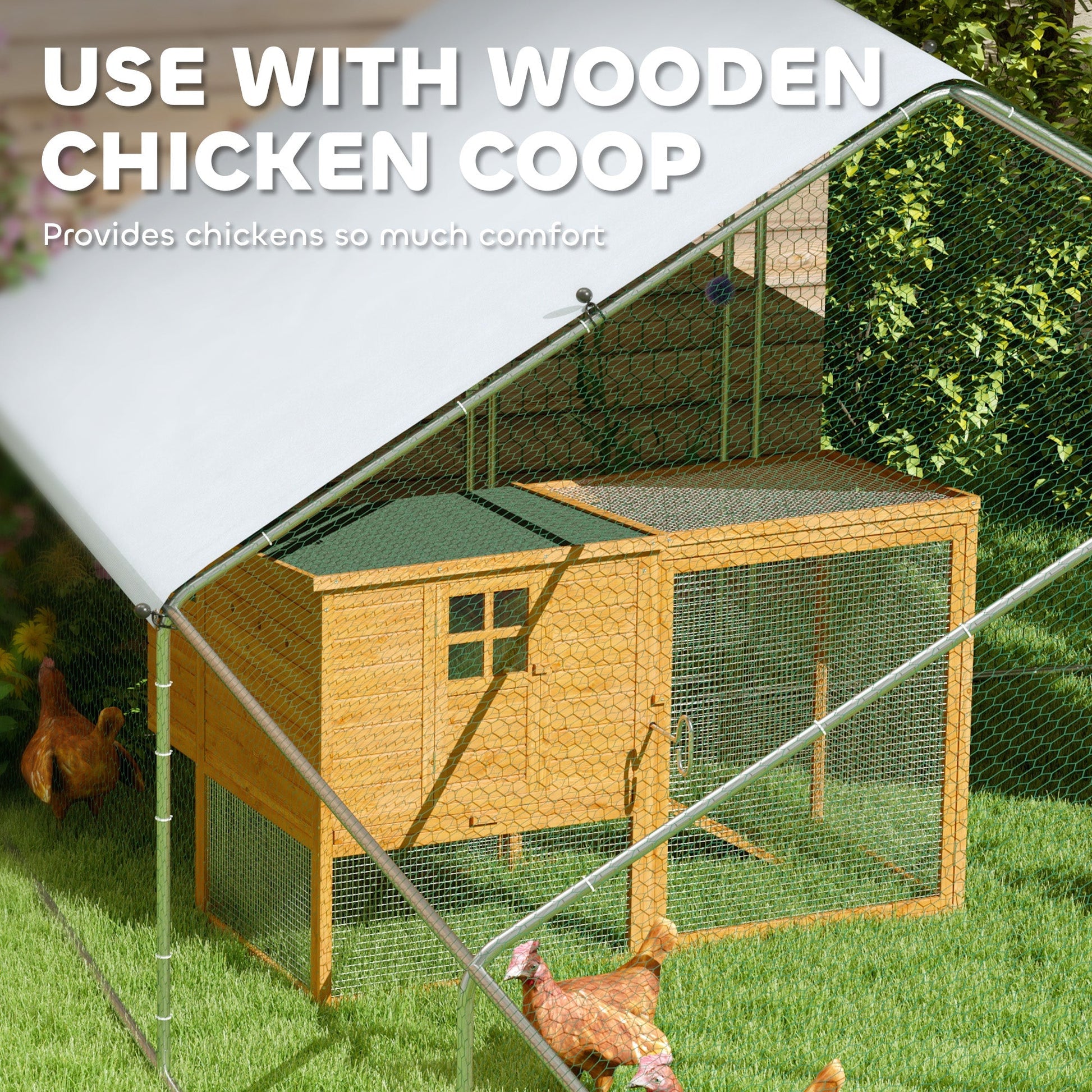 HKM-1991997 Large Outdoor Chicken Coop with Waterproof Cover, Steel Frame, 32.8' x 9.8' x 6.4'