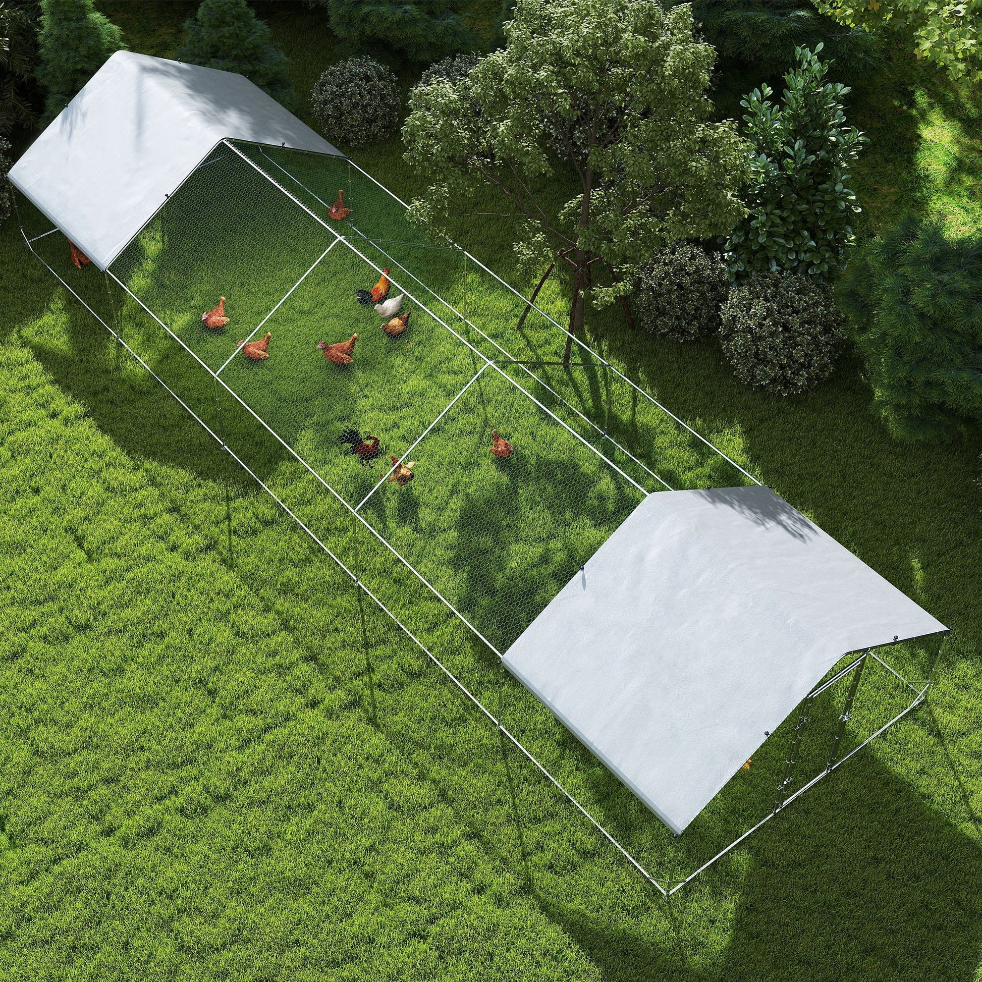 HKM-1991997 Large Outdoor Chicken Coop with Waterproof Cover, Steel Frame, 32.8' x 9.8' x 6.4'