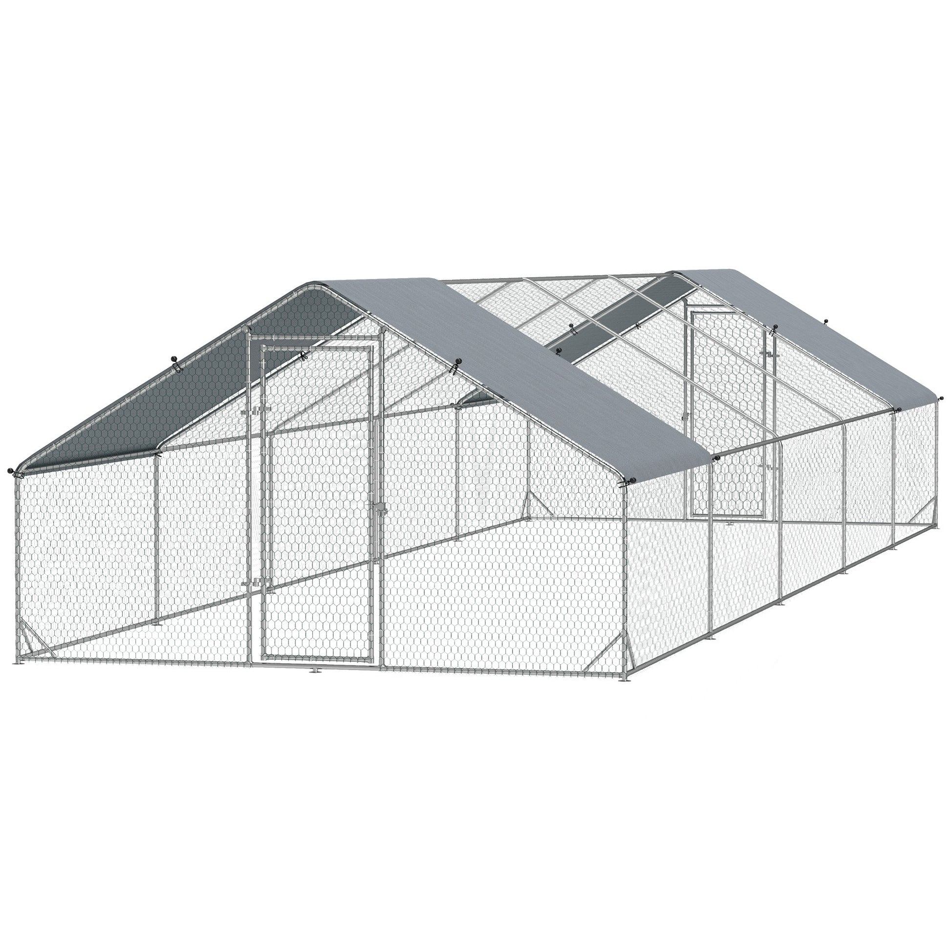 HKM-1991997 Large Outdoor Chicken Coop with Waterproof Cover, Steel Frame, 32.8' x 9.8' x 6.4'