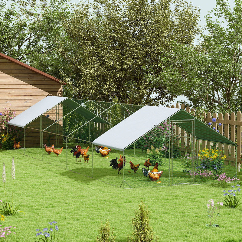 HKM-1991997 Large Outdoor Chicken Coop with Waterproof Cover, Steel Frame, 32.8' x 9.8' x 6.4'