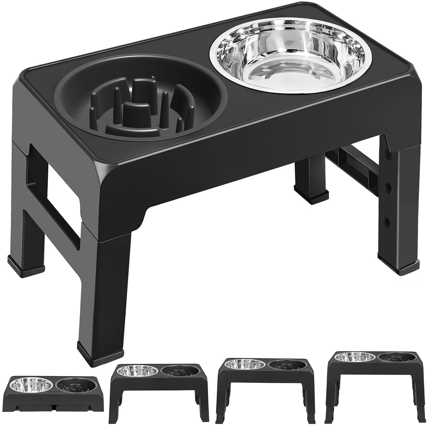 HKM-1992125 Adjustable Plastic Lifting Dog Bowl with Integrated Slow Feed Design