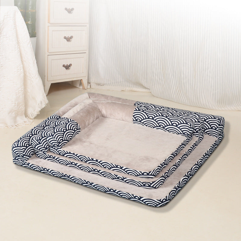 HKM-1992381 Four Seasons Pet Bed - Doghouse Sofa Mat in Wind Wave and Gray Arrow