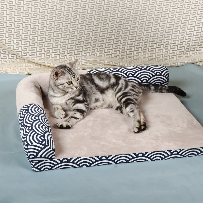 HKM-1992381 Four Seasons Pet Bed - Doghouse Sofa Mat in Wind Wave and Gray Arrow