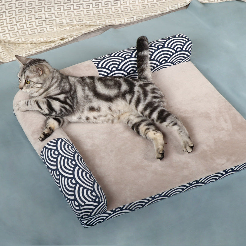 HKM-1992381 Four Seasons Pet Bed - Doghouse Sofa Mat in Wind Wave and Gray Arrow