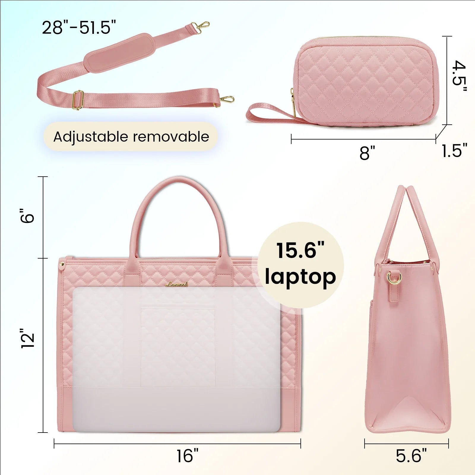HKM-199251 Large Capacity 15.6 Inch Lightweight Laptop Tote for Office Use - Fashionable Work Briefcase for Women