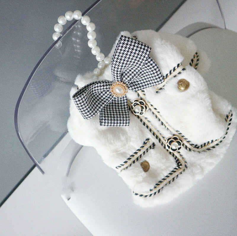 HKM-1994685 Houndstooth Plush Jacket with Scarf for Small Dogs and Cats in Autumn and Winter