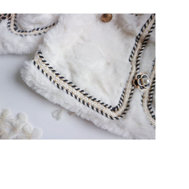 HKM-1994685 Houndstooth Plush Jacket with Scarf for Small Dogs and Cats in Autumn and Winter
