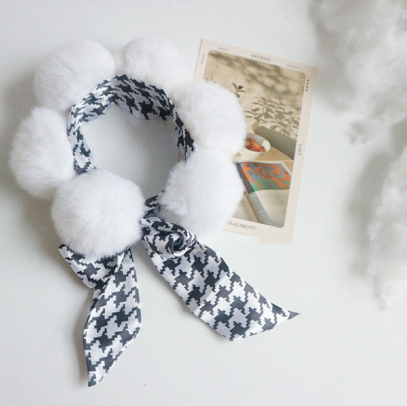 HKM-1994685 Houndstooth Plush Jacket with Scarf for Small Dogs and Cats in Autumn and Winter