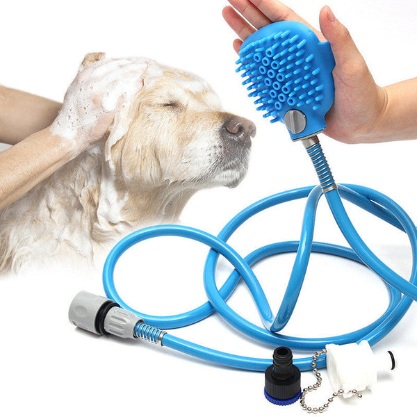 HKM-1995965 Portable Outdoor Pet Bath Brush for Dogs and Cats with 2 Adapters - 2.5M Silicone & ABS Design