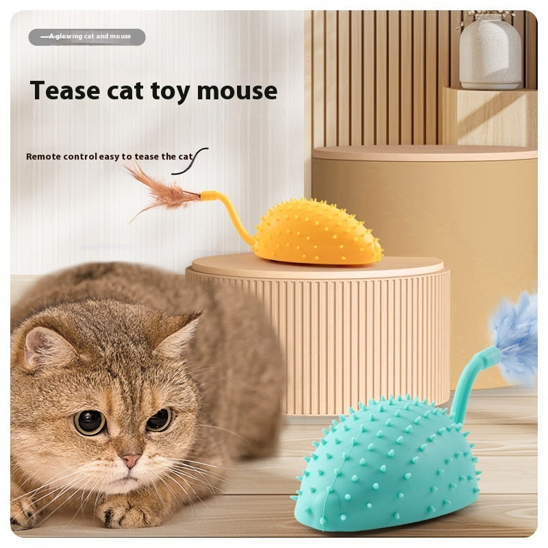 HKM-1996733 Remote Control Silicone Cat Toy Mouse with USB Charging and Teasing Feathers