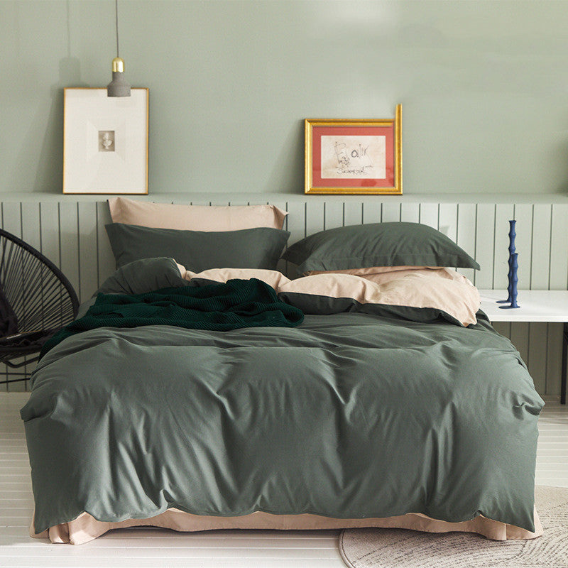 HKM-199699 Brushed Long-Staple Cotton Fleece Bedding Set – 4-Piece Solid Color Collection