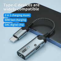 HKM-199763 Type C to 3.5mm Headphone Jack and PD 60W Charging Adapter for iPhone 15 - HiFi Digital Audio Aux Splitter