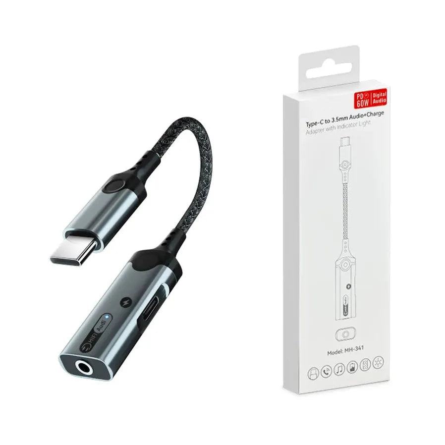 HKM-199763 Type C to 3.5mm Headphone Jack and PD 60W Charging Adapter for iPhone 15 - HiFi Digital Audio Aux Splitter