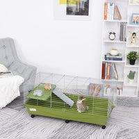 HKM-1997757 47" Small Animal Cage for Chinchillas, Guinea Pigs with Ramp, Platform, Food Dish, Water Bottle, and Wheels