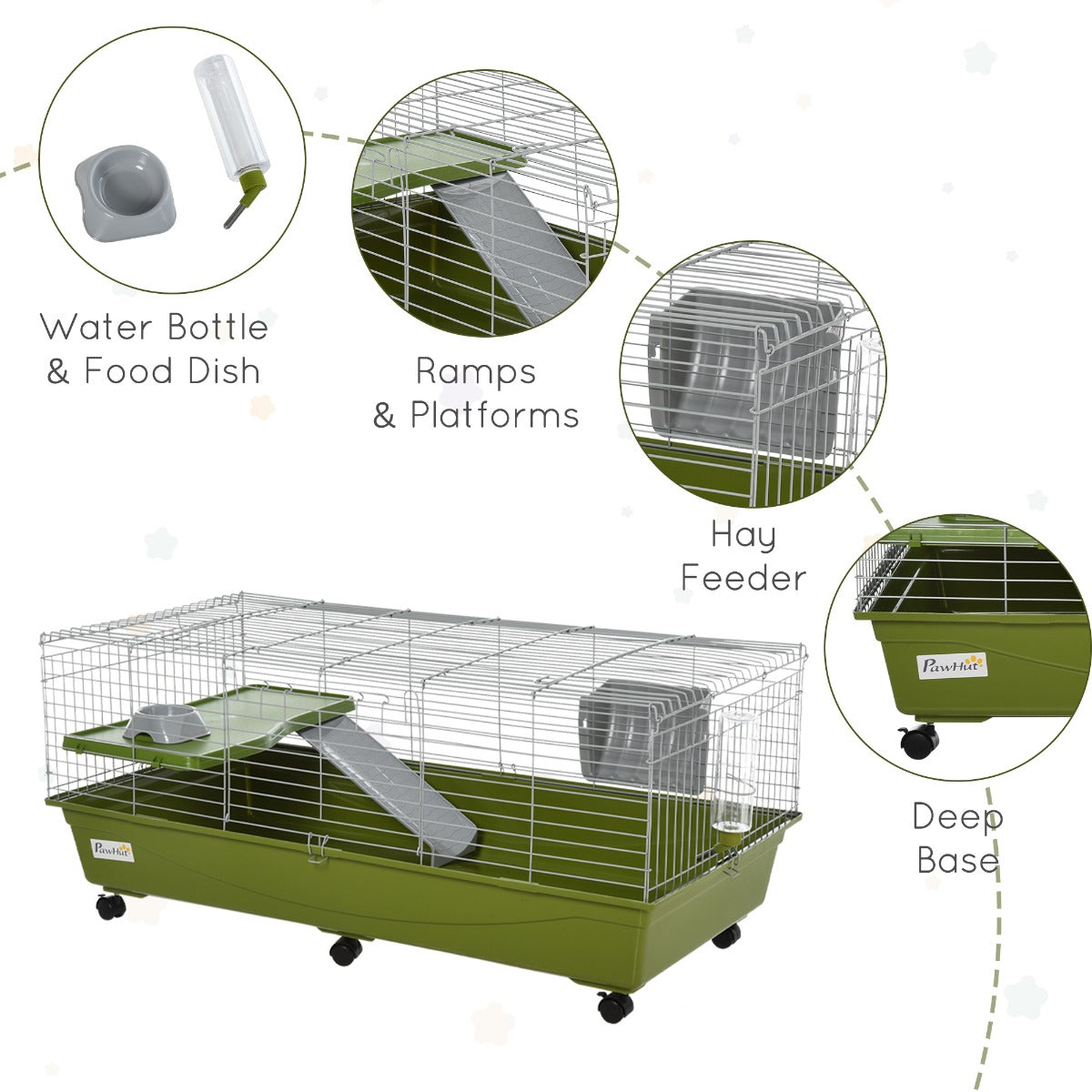 HKM-1997757 47" Small Animal Cage for Chinchillas, Guinea Pigs with Ramp, Platform, Food Dish, Water Bottle, and Wheels