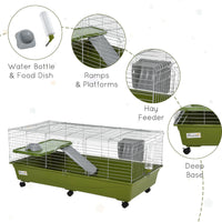 HKM-1997757 47" Small Animal Cage for Chinchillas, Guinea Pigs with Ramp, Platform, Food Dish, Water Bottle, and Wheels