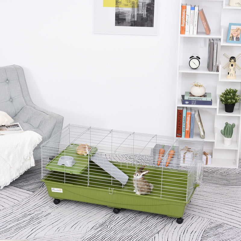 HKM-1997757 47" Small Animal Cage for Chinchillas, Guinea Pigs with Ramp, Platform, Food Dish, Water Bottle, and Wheels
