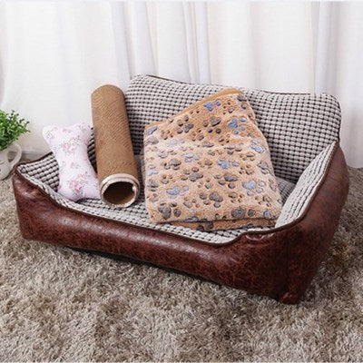 HKM-1998141 Corn Fleece Doghouse with Kennel, Blanket, Mat, and Toy Bones - Fully Washable Pet Nest in Multiple Sizes