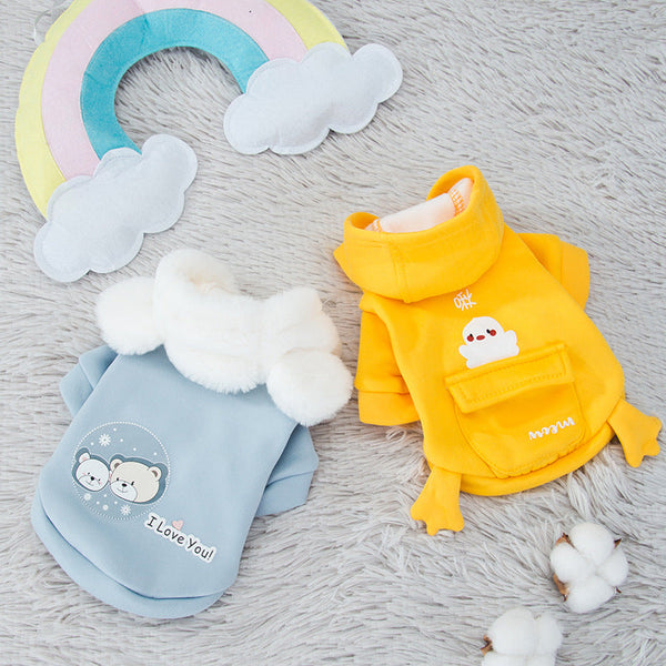 HKM-1999165 Hooded Sweater for Small Dogs with Cute Bear and Duck Design, Soft Milk Silk and Rabbit Hair