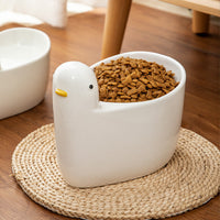 HKM-2000061 Ceramic Cat Bowl with High Feet and Neck Guard in White ¨C Fashionable and Simple Design