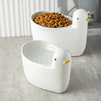 HKM-2000061 Ceramic Cat Bowl with High Feet and Neck Guard in White ¨C Fashionable and Simple Design