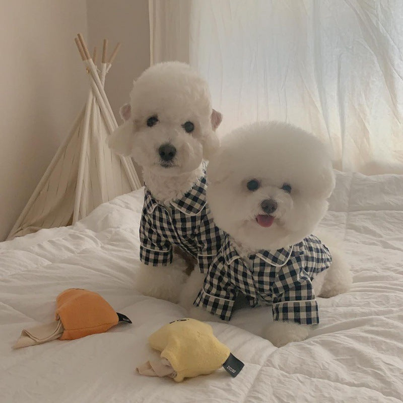 HKM-2000701 Khaki and Navy Blue Check Cotton Pajamas for Dogs with Pockets