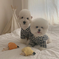 HKM-2000701 Khaki and Navy Blue Check Cotton Pajamas for Dogs with Pockets