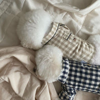 HKM-2000701 Khaki and Navy Blue Check Cotton Pajamas for Dogs with Pockets