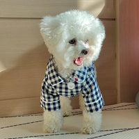 HKM-2000701 Khaki and Navy Blue Check Cotton Pajamas for Dogs with Pockets
