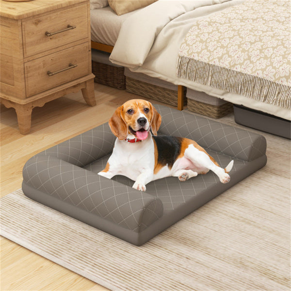 HKM-200147 Orthopedic Dog Bed with Egg-Crate Foam, Non-Slip Base and Removable Cover for Medium and Small Dogs, Grey