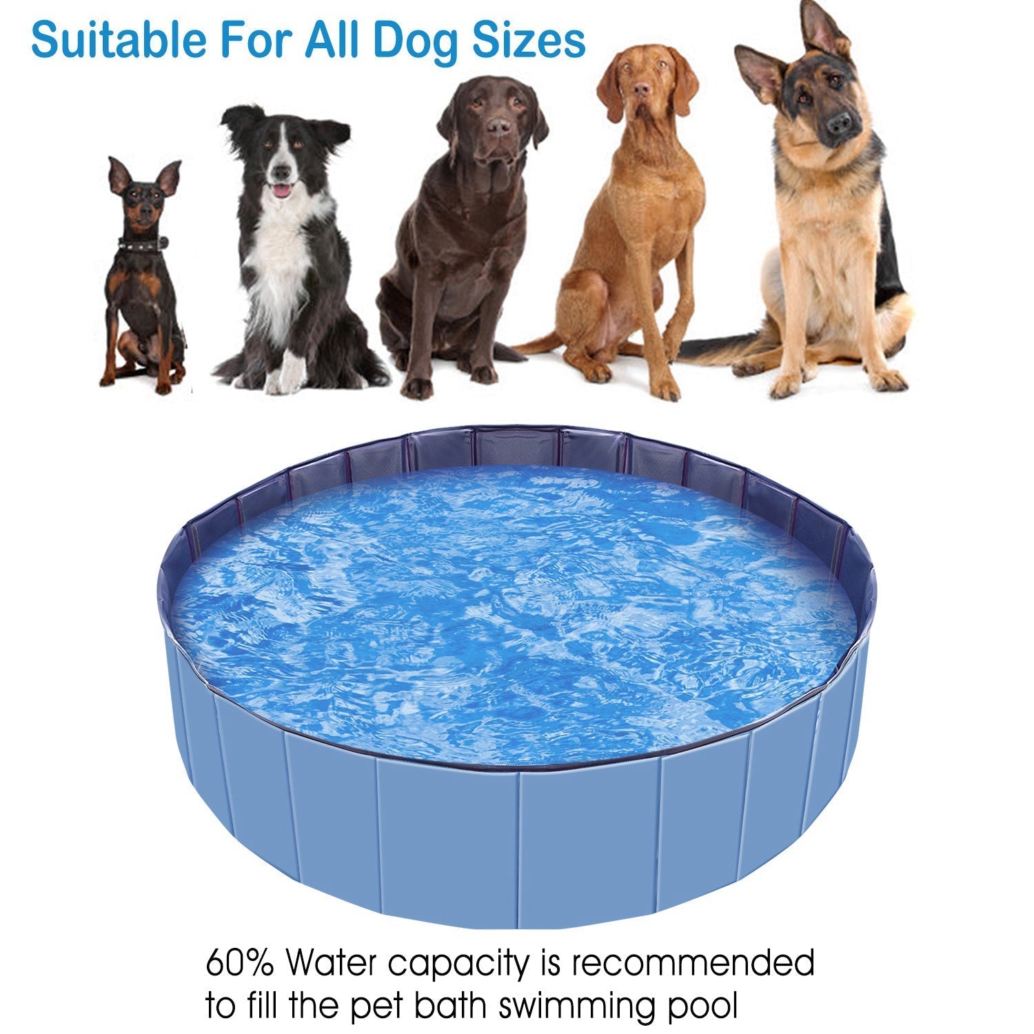 HKM-2001725 Foldable Pet Swimming Pool 160 x 160 x 30 cm Portable PVC Bathing Tub for Dogs and Cats