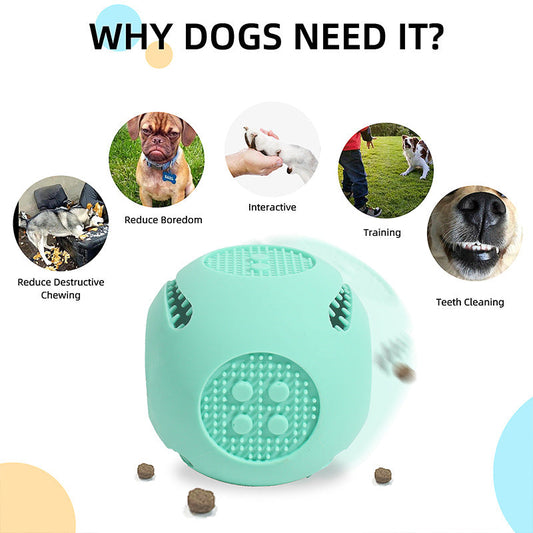 HKM-2002493 Dog Food Leakage Silicone Toys in Yellow, Sky Blue, and Green - Durable Pet Playtime Essentials