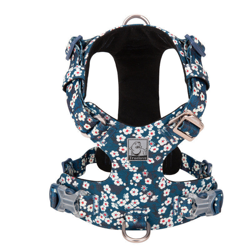HKM-2003133 Fashionable Pet Chest Strap in Floral Red and Floral Basket Designs - Pure Cotton, Pull-Resistant, Multiple Sizes Available