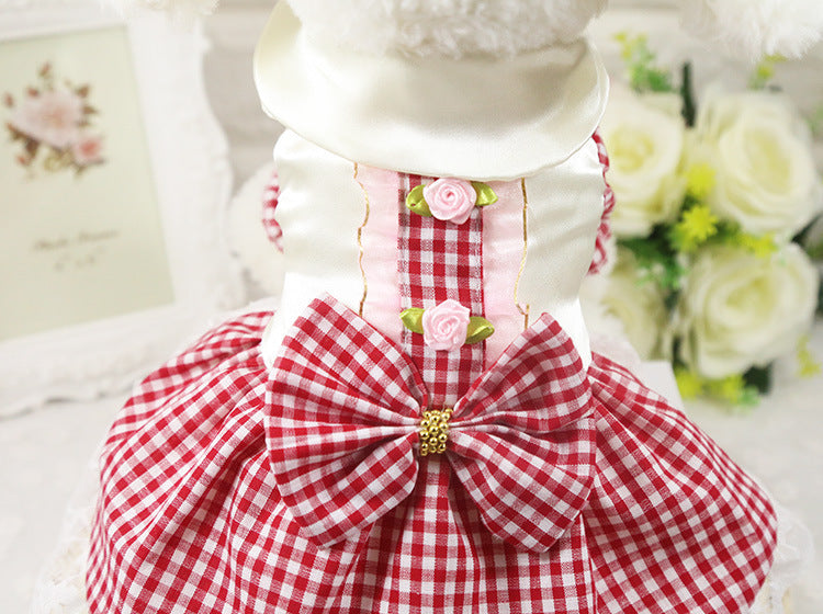 HKM-2004413 Cotton Plaid Skirt for Dogs - Available in Red, Powder, and Blue, Sizes XS to XXL