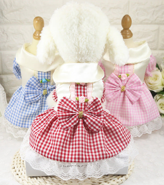 HKM-2004413 Cotton Plaid Skirt for Dogs - Available in Red, Powder, and Blue, Sizes XS to XXL
