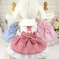 HKM-2004413 Cotton Plaid Skirt for Dogs - Available in Red, Powder, and Blue, Sizes XS to XXL
