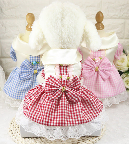 HKM-2004413 Cotton Plaid Skirt for Dogs - Available in Red, Powder, and Blue, Sizes XS to XXL