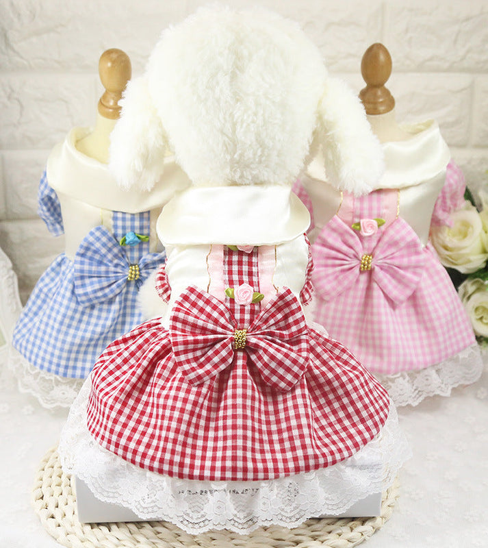 HKM-2004413 Cotton Plaid Skirt for Dogs - Available in Red, Powder, and Blue, Sizes XS to XXL