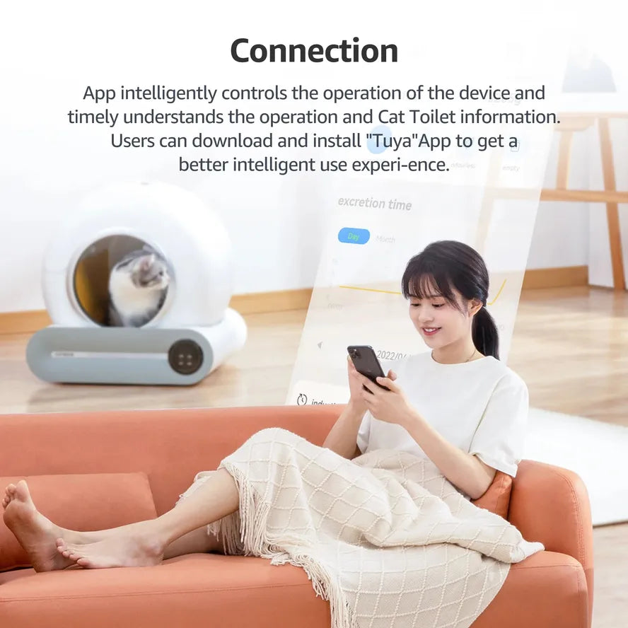 HKM-200467 Smart Automatic Cat Toilet with APP Control - Large 65L Capacity, Self-Cleaning, Compatible with Tofu Bentonite Clay