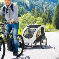 HKM-2005309 2-in-1 Pet Bike Trailer and Stroller with Canopy, Storage Pockets, Steel Frame
